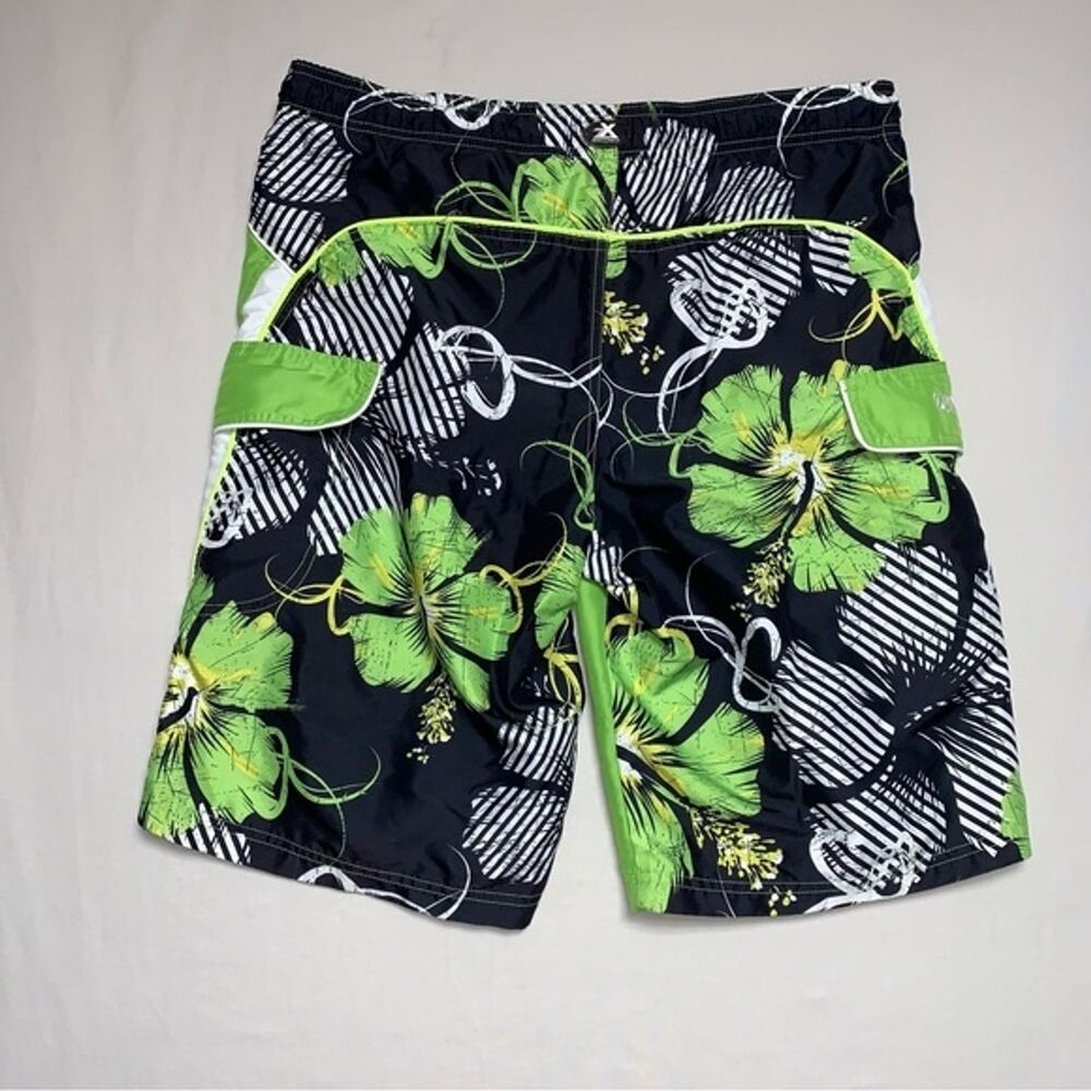 Green Black Swim Shorts Boy’s 18-20 Trunks Tropical Flower ZeroXposur Beach Pool